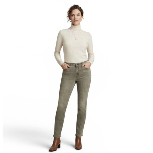 Chico's Denim - Chico’s Platinum Denim Grayish Brown Distressed Mid Rise Jeans Size Large (2.5)